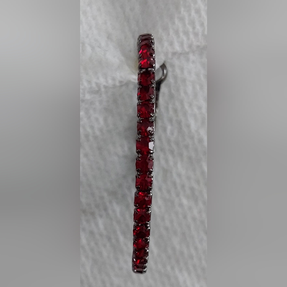 RED RHINESTONE HOOP PIERCED EARRINGS - Picture 4 of 4